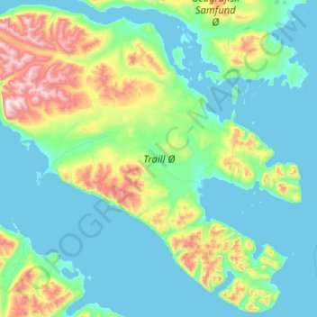 Mapa topográfico Isla Traill, altitud, relieve
