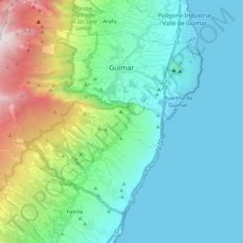 Mapa topográfico Güímar, altitud, relieve