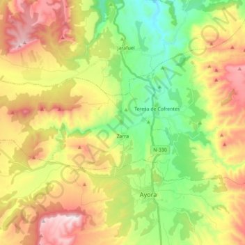 Mapa topográfico Zarra, altitud, relieve