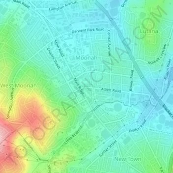 Mapa topográfico Moonah, altitud, relieve