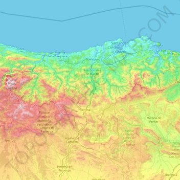 Mapa topográfico Cantabria, altitud, relieve