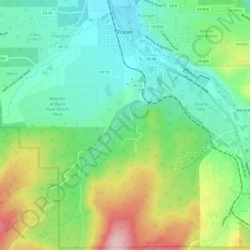 Mapa topográfico Fraser, altitud, relieve