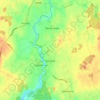 Mapa topográfico Taarstedt, altitud, relieve