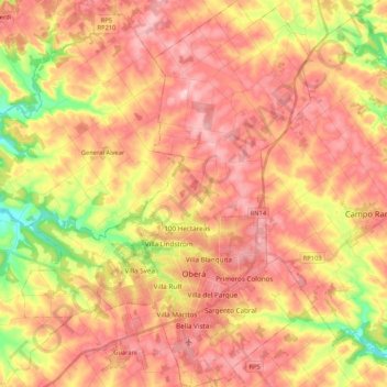 Mapa topográfico Municipio de Oberá, altitud, relieve
