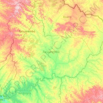 Mapa topográfico Tacuarembó, altitud, relieve