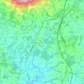 Mapa topográfico Ockley, altitud, relieve