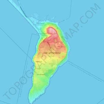 Mapa topográfico Isle of Portland, altitud, relieve