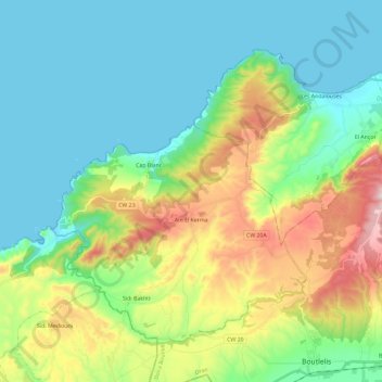 Mapa topográfico Aïn El Kerma, altitud, relieve