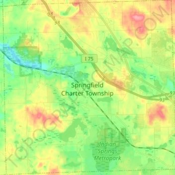 Mapa topográfico Springfield Charter Township, altitud, relieve