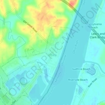 Mapa topográfico Utica, altitud, relieve