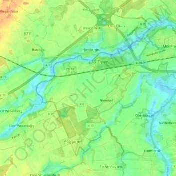 Mapa topográfico Moisling, altitud, relieve