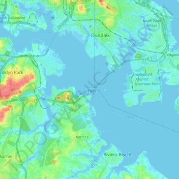 Mapa topográfico Patapsco River, altitud, relieve