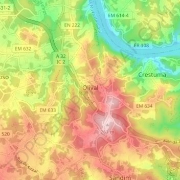 Mapa topográfico Olival, altitud, relieve