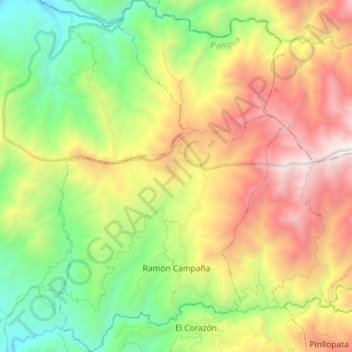 Mapa topográfico Ramón Campaña, altitud, relieve