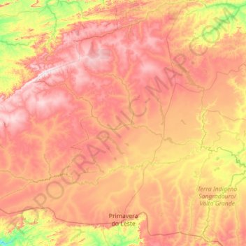 Mapa topográfico Primavera do Leste, altitud, relieve