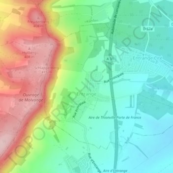 Mapa topográfico Entrange, altitud, relieve