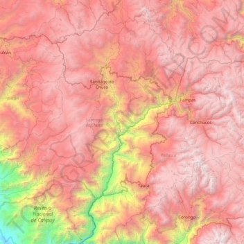 Mapa topográfico Santiago de Chuco, altitud, relieve
