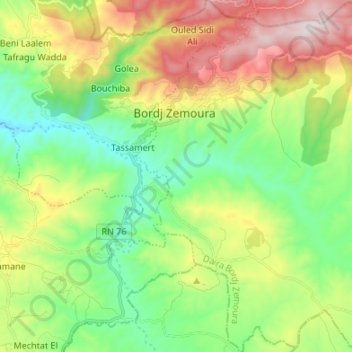 Mapa topográfico Bordj Zemoura, altitud, relieve
