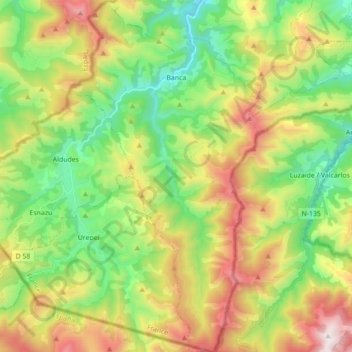 Mapa topográfico Banca, altitud, relieve