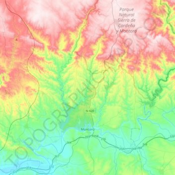 Mapa topográfico Montoro, altitud, relieve