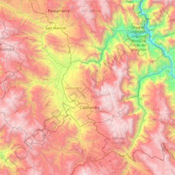 Mapa topográfico Cajabamba, altitud, relieve