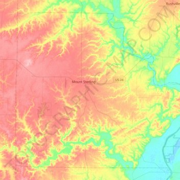 Mapa topográfico Brown County, altitud, relieve