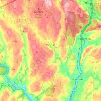 Mapa topográfico Oxford, altitud, relieve