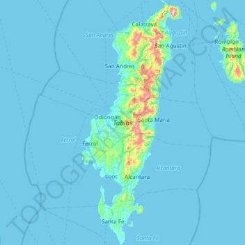 Mapa topográfico Isla Tablas, altitud, relieve