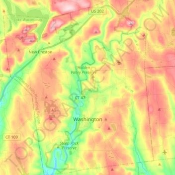 Mapa topográfico Washington, altitud, relieve