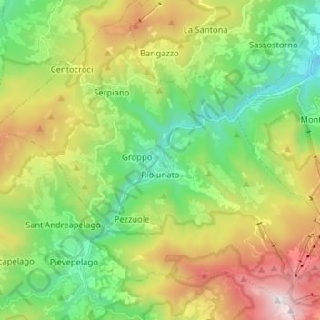 Mapa topográfico Riolunato, altitud, relieve