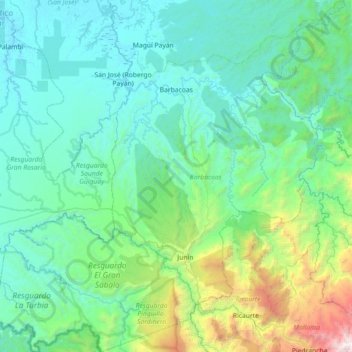 Mapa topográfico Barbacoas, altitud, relieve