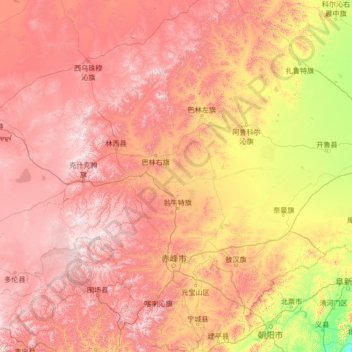 Mapa topográfico 赤峰市, altitud, relieve