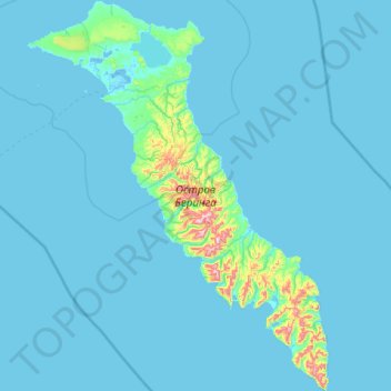 Mapa topográfico Isla de Bering, altitud, relieve