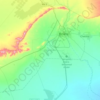 Mapa topográfico Daïra Biskra, altitud, relieve
