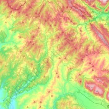 Mapa topográfico Pietralunga, altitud, relieve