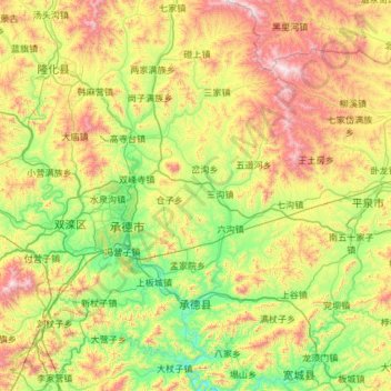 Mapa topográfico 承德县, altitud, relieve