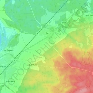 Mapa topográfico Radis, altitud, relieve