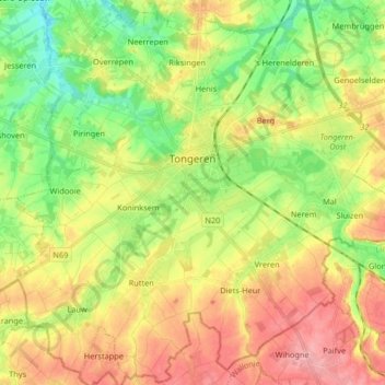 Mapa topográfico Tongres, altitud, relieve