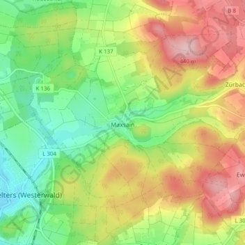 Mapa topográfico Maxsain, altitud, relieve