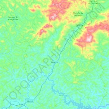 Mapa topográfico Laranjal, altitud, relieve