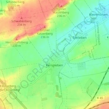 Mapa topográfico Kerspleben, altitud, relieve