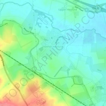 Mapa topográfico Nether Heyford, altitud, relieve