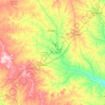 Mapa topográfico Comanche County, altitud, relieve