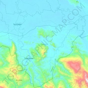 Mapa topográfico Tacotalpa, altitud, relieve