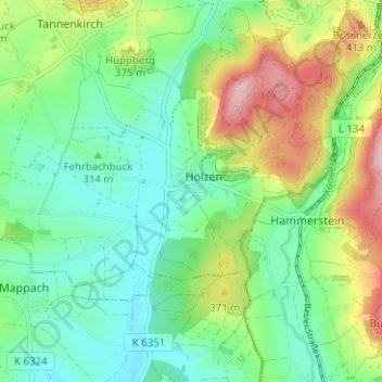 Mapa topográfico Holzen, altitud, relieve