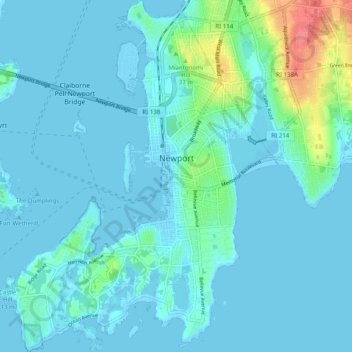 Mapa topográfico Newport, altitud, relieve