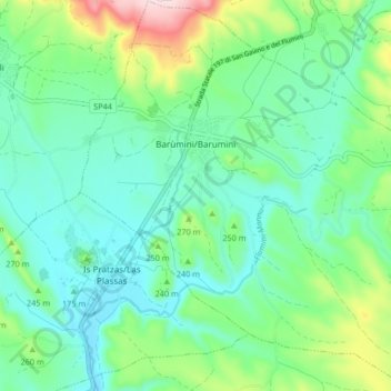 Mapa topográfico Barùmini/Barumini, altitud, relieve