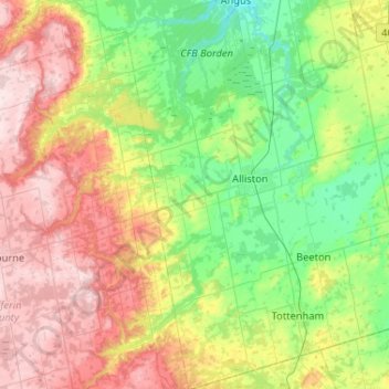 Mapa topográfico Adjala–Tosorontio, altitud, relieve