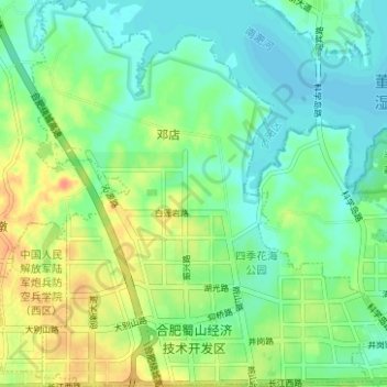 Mapa topográfico 合肥蜀山经济技术开发区, altitud, relieve