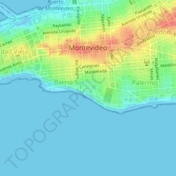 Mapa topográfico Barrio Sur, altitud, relieve